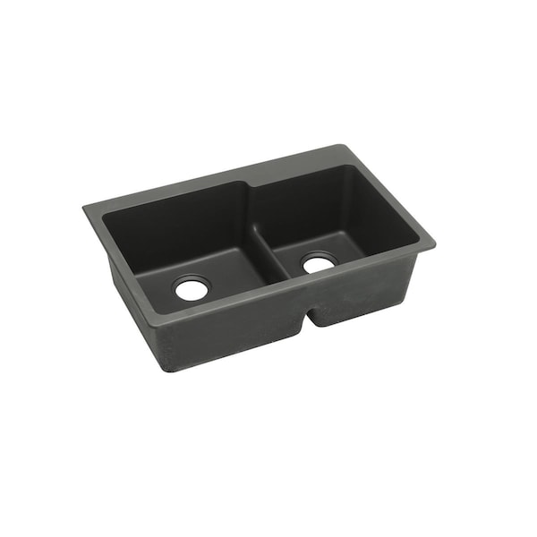 Quartz Classic 33 X 22 X 9-1/2 Offset 60/40 Double Bowl Top Mount Sink With Aqua Divide Black